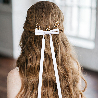 Big Bowknot Polyester Alligator Hair Clips AJEW-CP0008-39B-1