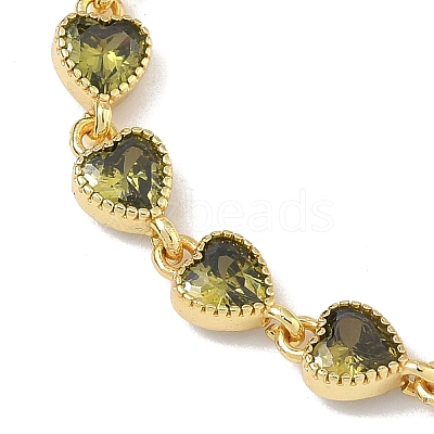 Heart Brass Pave Cubic Zirconia Link Chain Bracelets for Women BJEW-P385-07G-03-1