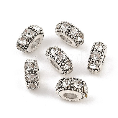 Flat Round Antique Silver Plated Alloy Rhinestone European Beads ALRI-Q228-10H-1