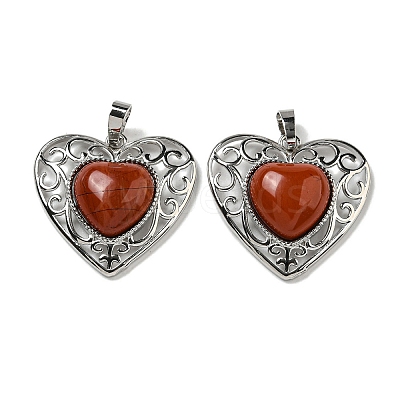 Natural Red Jasper Peach Love Heart Pendants G-G158-01D-1