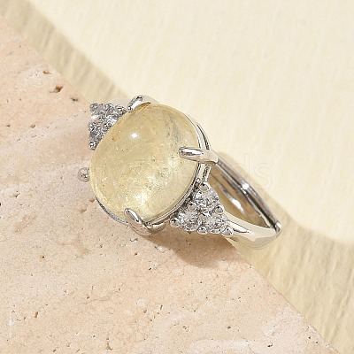 Brass Micro Pave Cubic Zirconia with Synthetic Lemon Quartz Cuff Open Rings RJEW-T035-01P-A-1