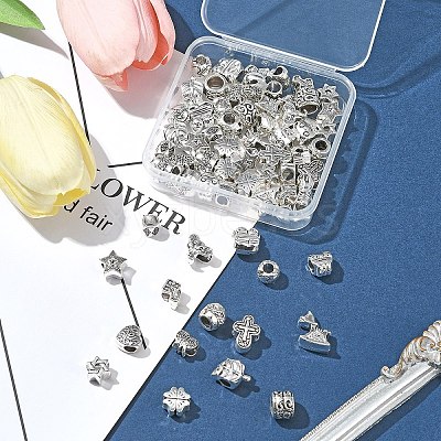 64Pcs 16 Styles Tibetan Style Alloy European Large Hole Beads FIND-FS0002-63-1
