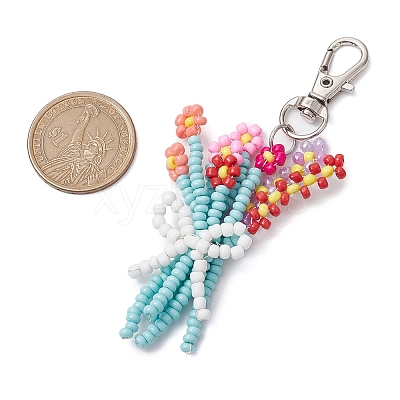 Bouquet Glass Seed Beaded Pendant Decoration HJEW-JM02561-1