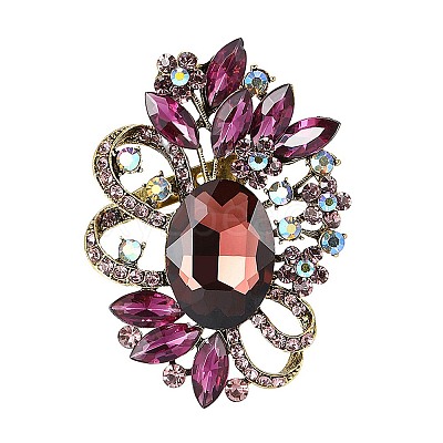 Flower with Oval Golden Alloy Rhinestone Brooches for Backpack Clothes PW-WG4AA4A-02-1
