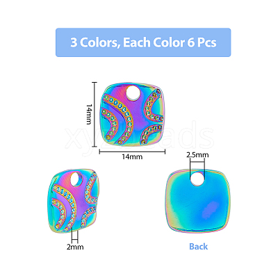 18Pcs 3 Colors 304 Stainless Steel Pendant Rhinestone Settings STAS-DC0014-13-1