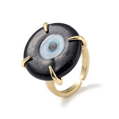 Lampwork Evil Eye Open Cuff Ring RJEW-C051-01G-1