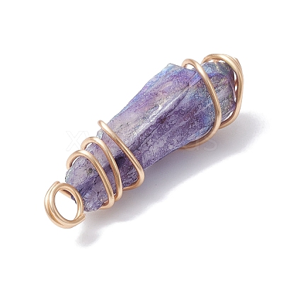 Electroplated Natural Quartz Crystal Dyed Copper Wire Wrapped Pendants PALLOY-JF02326-02-1