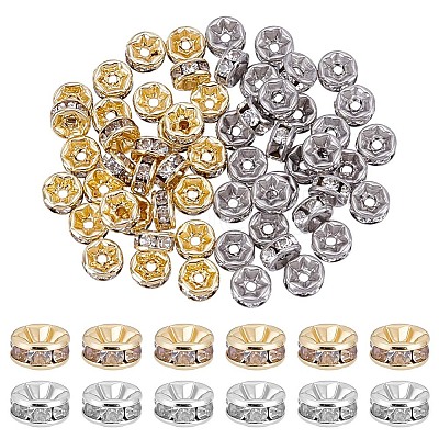 60Pcs 2 Colors 316 Surgical Stainless Steel Rhinestone Spacer Beads STAS-HY0002-08-1