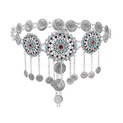 Alloy Colorful Rhinestone Flower Coin Tassel Waist Belly Chains for Women FS-WGD7CCF-02-1