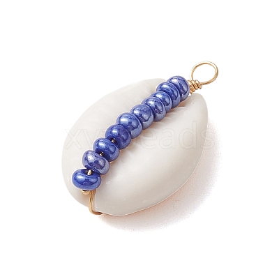 6Pcs 6 Styles Natural Cowrie Shell & Glass Seed Beads Pendants PALLOY-JF02759-07-1