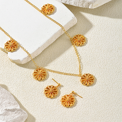 Brass Flower Pendant Necklace & Stud Earrings Set for Women BA0764-1