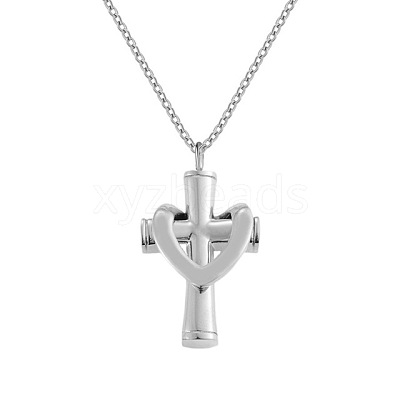 Wholesale Stainless Steel Cross Cremation Urn Pendant Necklaces