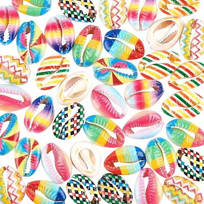 40Pcs 8 colors Printed Natural Cowrie Shell Beads SHEL-NB0001-08-1