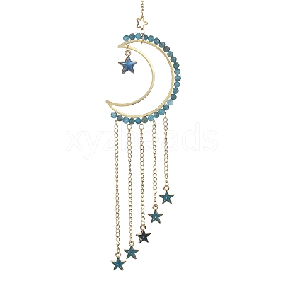 Natural Apatite & Brass Moon Pendant Decorations HJEW-JM01198-02-1