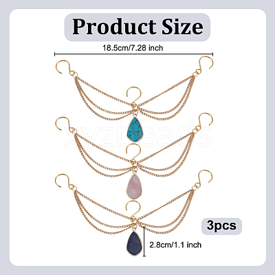 3Pcs Natural Rose Quartz Lapis Lazuli & Synthetic Turquoise Teardrop Charm Chain for Planters Decoration HJEW-OC00099-1