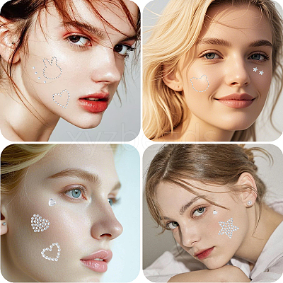 6 Sheets 3 Styles Acrylic Rhinestone Face Body Stickers AJEW-SP0002-68A-1