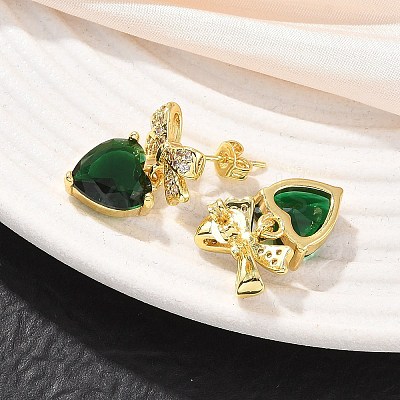 Brass Micro Pave Cubic Zirconia Stud Dangle Earrings for Women KK-CBA760A-05G-04-1