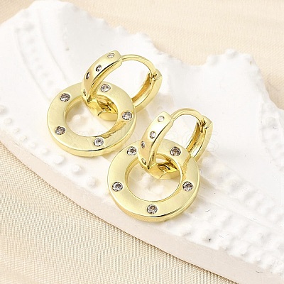 Flat Round Brass Micro Pave Cubic Zirconia Hoop Earrings EJEW-U061-02G-02-1
