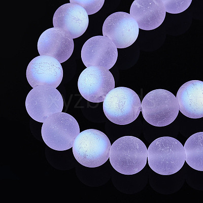 Frosted Transparent Glass Beads Strands GLAA-T032-T10mm-MBB01-1