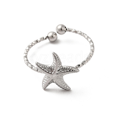 Non-Tarnish 304 Stainless Steel Starfish Open Cuff Rings for Women RJEW-H136-06P-1