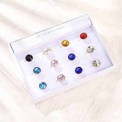 304 Stainless Steel with Glass Cuff Rings for Women RJEW-K309-41C-1