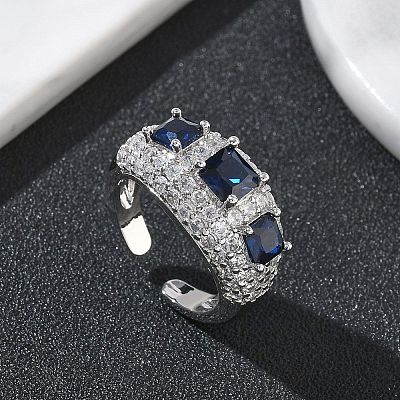 Brass Micro Pave Cubic Zirconia Cuff Open Rings for Women RJEW-L343-13P-1