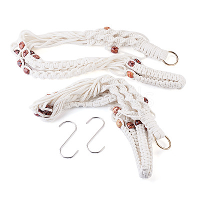 2Pcs Handmade Macrame Polyester with Wood Bead Plant Hanger AJEW-HS0001-47A-1