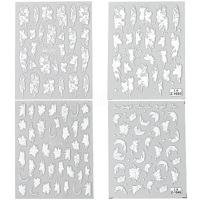 4Pcs 4 Styles Flower Pattern Self Adhesive PET Nail Art Stickers Decals MRMJ-SP0001-22-1