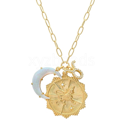 Cubic Zirconia Constellation & Opalite Moon Pendant Necklace PW-WG46702-02-1