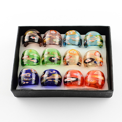 Handmade Gold Sand Millefiori Lampwork Rings RJEW-Q150-M16-B-1