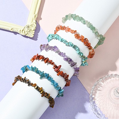 7Pcs 7 Styles Chakra Natural Red Jasper & Red Aventurine & Apatite & Amethyst & Green Aventurine & Tiger Eye BJEW-JB10908-1