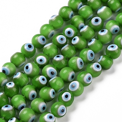 Handmade Evil Eye Lampwork Round Bead Strands LAMP-L055-8mm-24-1