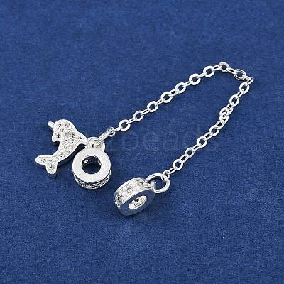 Brass Pave Clear Cubic Zirconia European Safety Chains with Charms KK-L236-16C-S-1
