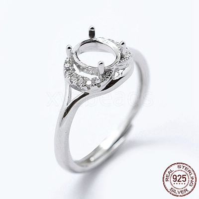 Anti-Tarnish Rhodium Plated 925 Sterling Silver Finger Ring Components STER-G027-15P-1
