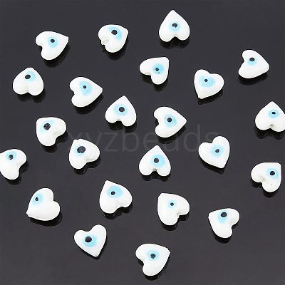 2 Strands Heart Evil Eye Lampwork Beads Strands LAMP-NB0001-51B-1