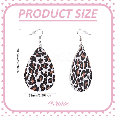 4 Pairs Artificial Leather Teardrop with Leopard Print Dangle Earrings EJEW-UN0002-92A-1