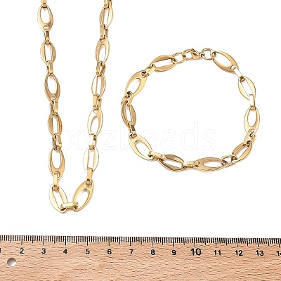 304 Stainless Steel Hollow Oval Link Chain Necklaces &  Bracelets Sets SJEW-D091-07G-1