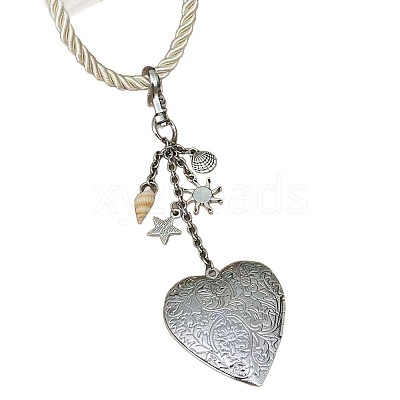 Alloy Floral Heart Locket Pendant Twisted Polyester Cord Necklaces for Women WGF1E9C-01-1