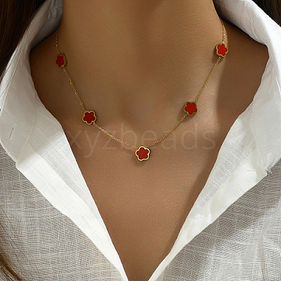 Golden 201 Stainless Steel Flower Pendant Necklace for Women WB0068-2-1