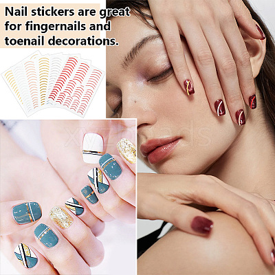 12Pcs 6 Colors Imitation Metal Line Nail Art Stickers MRMJ-OC0003-93-1