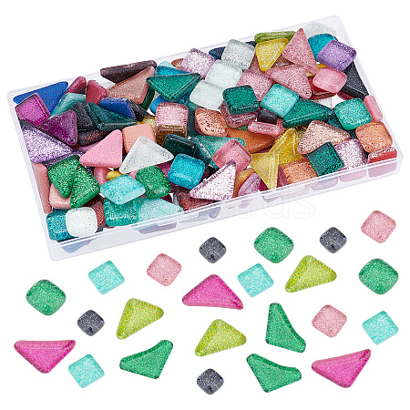 AHADERMAKER 250g Mixed Shape with Glitter Powder Mosaic Tiles Glass Cabochons DIY-GA0003-68-1