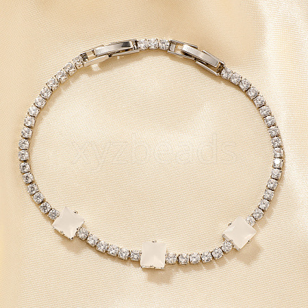 Minimalist Square Brass Cubic Zirconia Chain Bracelets for Women WU1177-1-1