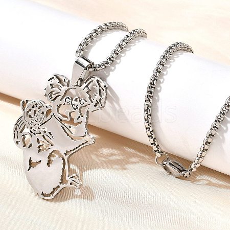 304 Stainless Steel Laser Cut Mother and Baby Koala Pendant Box Chain Necklaces for Women Men NJEW-E156-01P-1