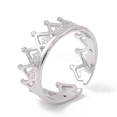 Non-Tarnish 304 Stainless Steel Crown Open Cuff Rings for Women RJEW-G275-08P-1