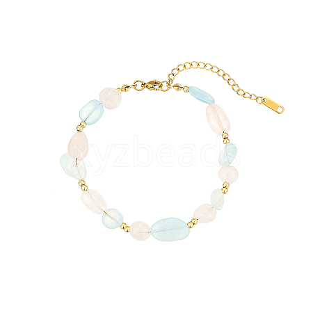 Elegant Natural Rose Quartz & Aquamarine Beaded Bracelets for Women PA6706-4-1