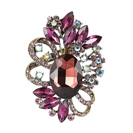 Flower with Oval Golden Alloy Rhinestone Brooches for Backpack Clothes PW-WG4AA4A-02-1