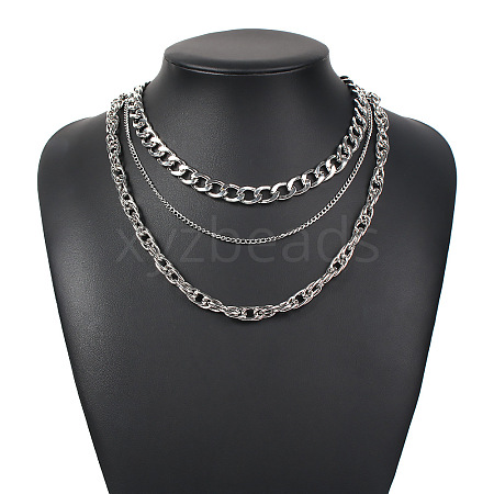 Punk Style Alloy 3 Layer Necklaces for Women WGA180C-08-1