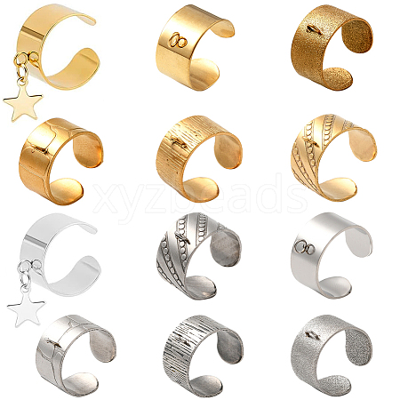 10Pcs 10 Styles 304 Stainless Steel Open Cuff Ring Components STAS-SC0009-07-1