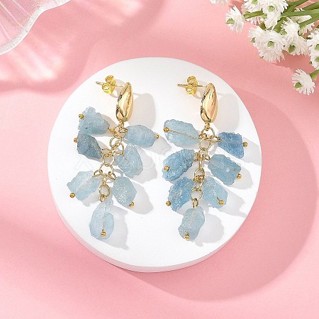 Brass with Raw Rough Natural Aquamarine Beads Stud Dangle Earrings EJEW-JE07474-01-1