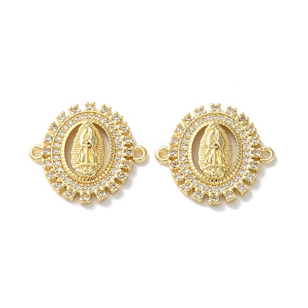 Rack Plating Brass Cubic Zirconia Virgin Mary Oval Connector Charms KK-C084-35C-G-1